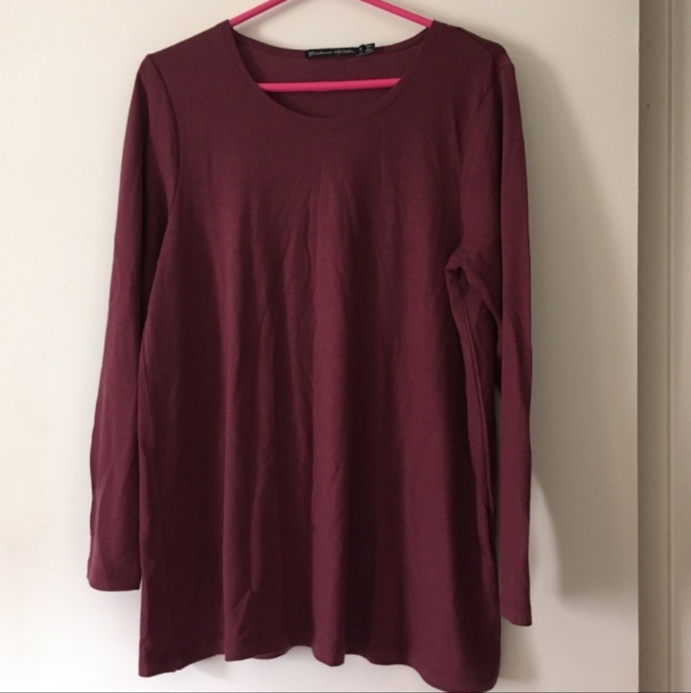 GUDRUN SJODEN Burgundy Classic Lyocell + Wool Long Sleeve Top M